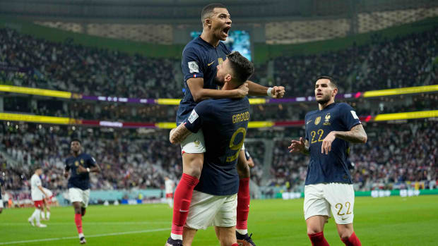 Kylian Mbappé celebrates vs. Poland.